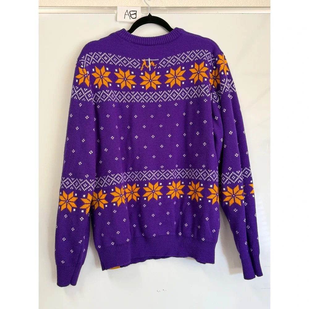 Roody Custom Knit Sweater Purple Orange Varsity Letter R Fair Isle Mens XL